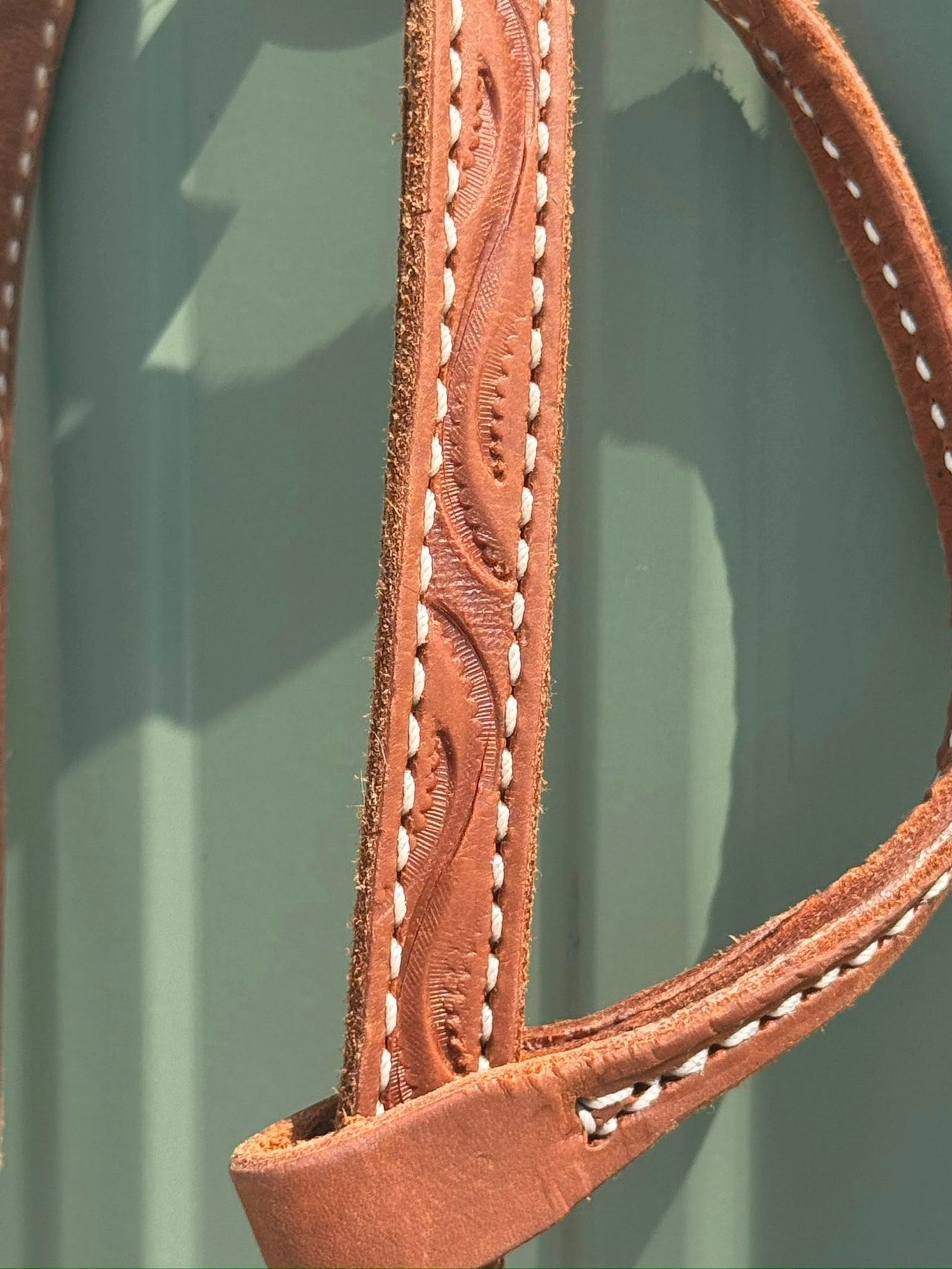 Sliding One Ear Headstall - Hand Tooled Swirl Pattern