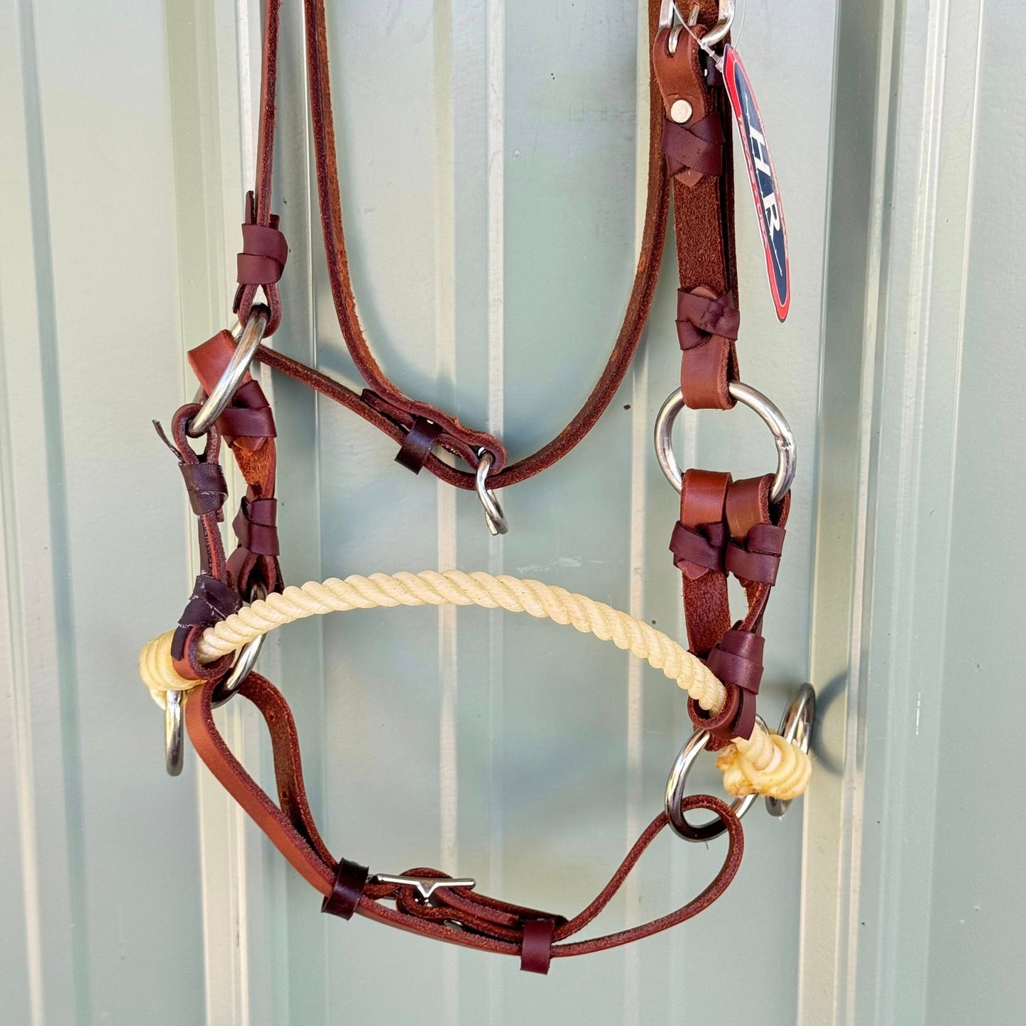 5/8 inch oiled leather side pull headstall with single rope noseband