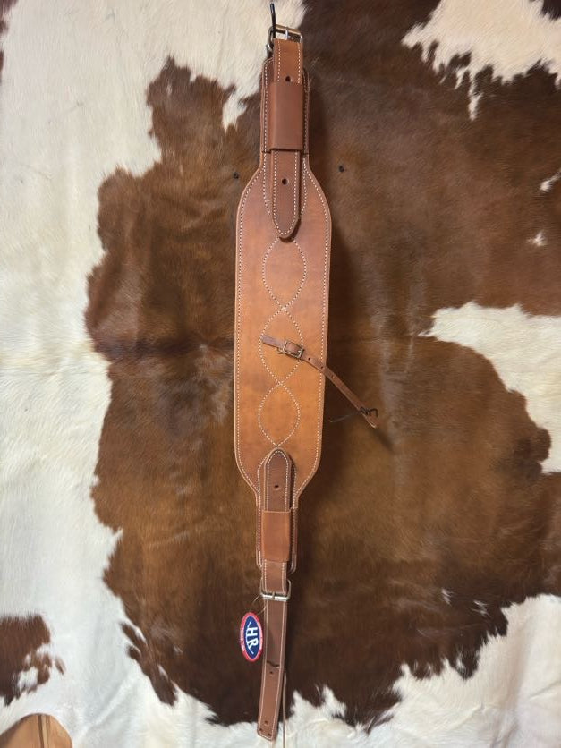 6 inch double stitched leather flank cinch with billets and nickel-plated hardware, oiled finish – western saddle tack