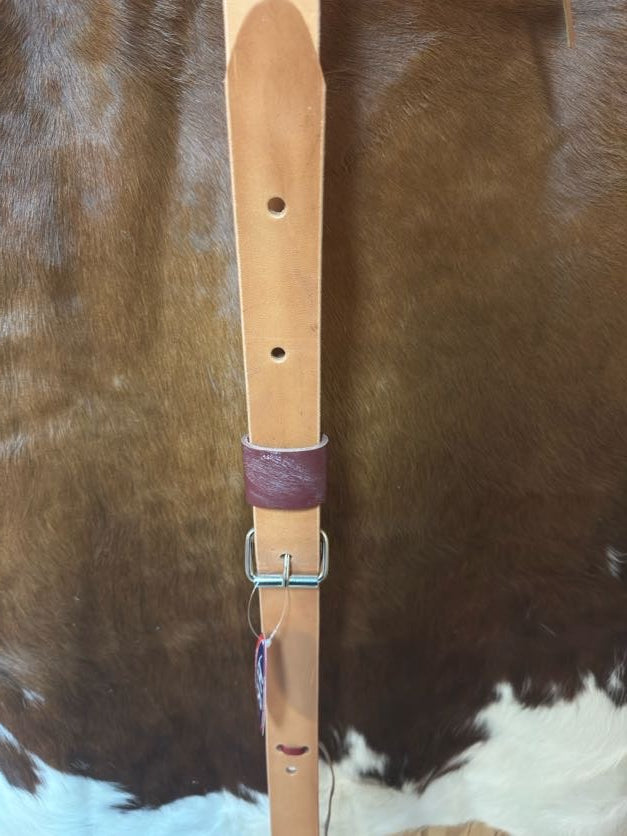 1 3/4 inch single ply oiled leather flank cinch with billets and nickel-plated hardware – western saddle back cinch