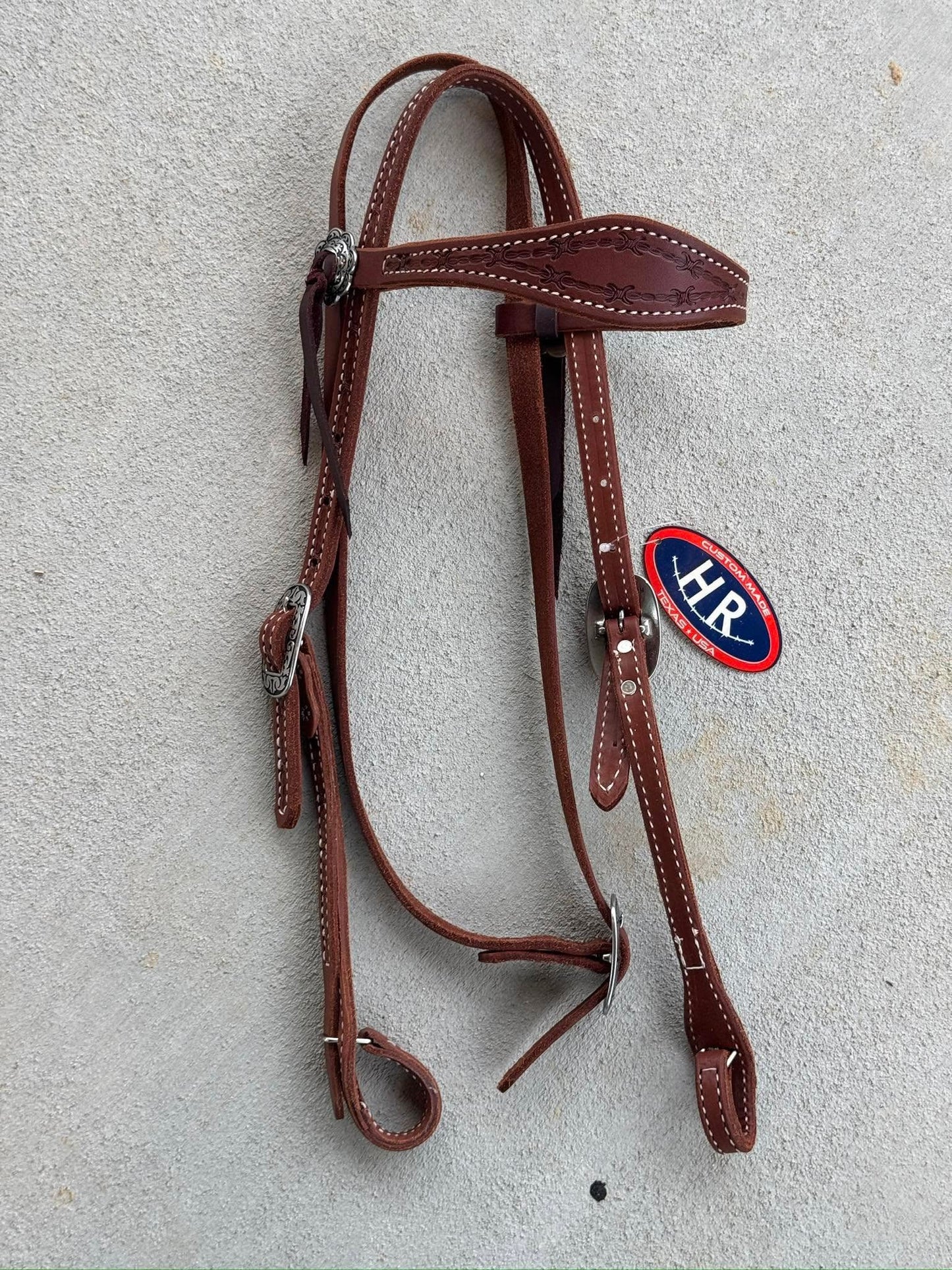 Barbed Wire Quick Change Browband Headstall – Hand Tooled Leather