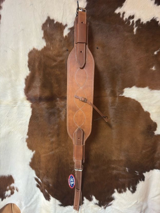 6 inch double stitched leather flank cinch with billets and nickel-plated hardware, oiled finish – western saddle tack