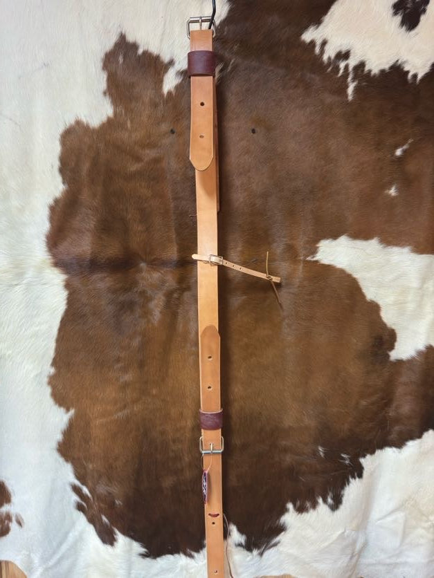 1 3/4 inch single ply oiled leather flank cinch with billets and nickel-plated hardware – western saddle back cinch