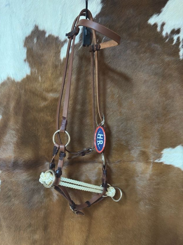 Double Rope Side Pull Headstall | Training Tack, Oiled Leather, Stainless Hardware