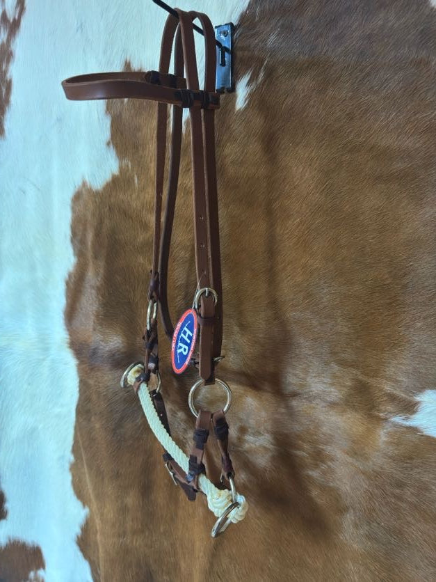 Double Rope Side Pull Headstall | Training Tack, Oiled Leather, Stainless Hardware