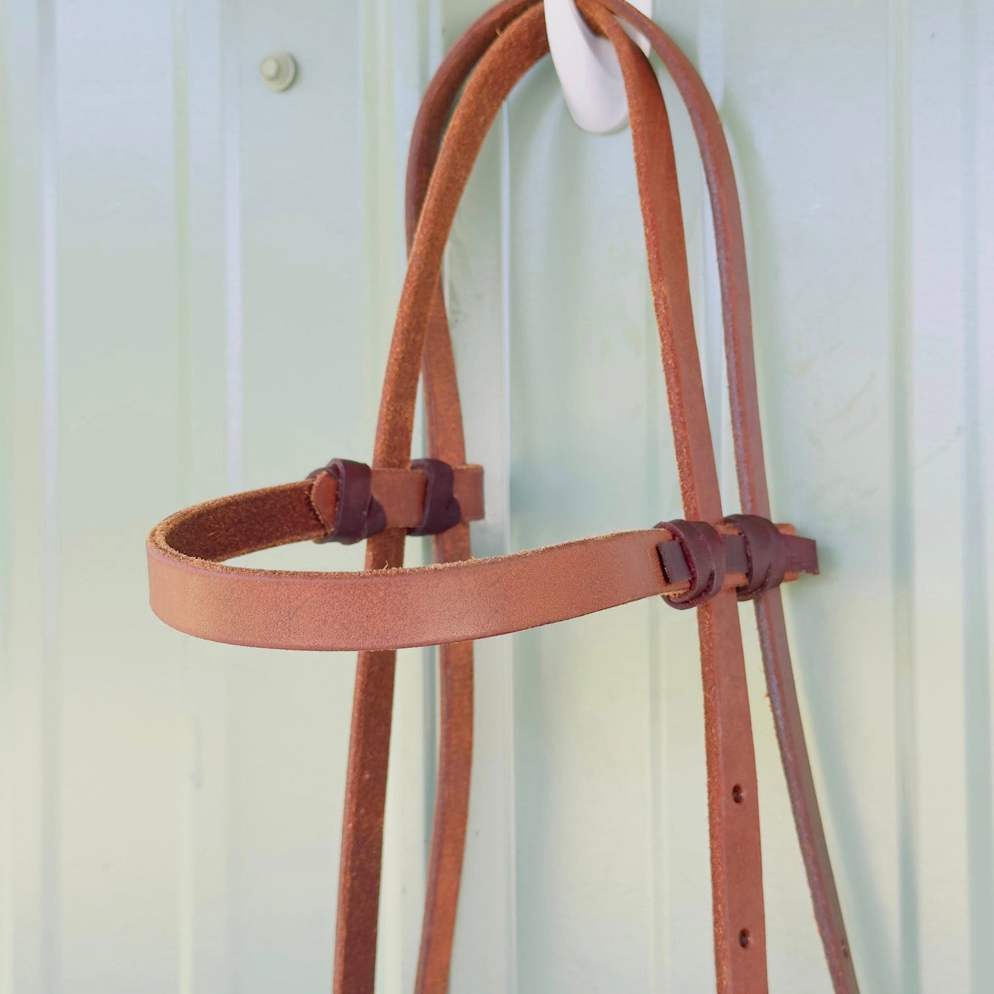 Western bitless side pull with leather noseband and premium leather headstall