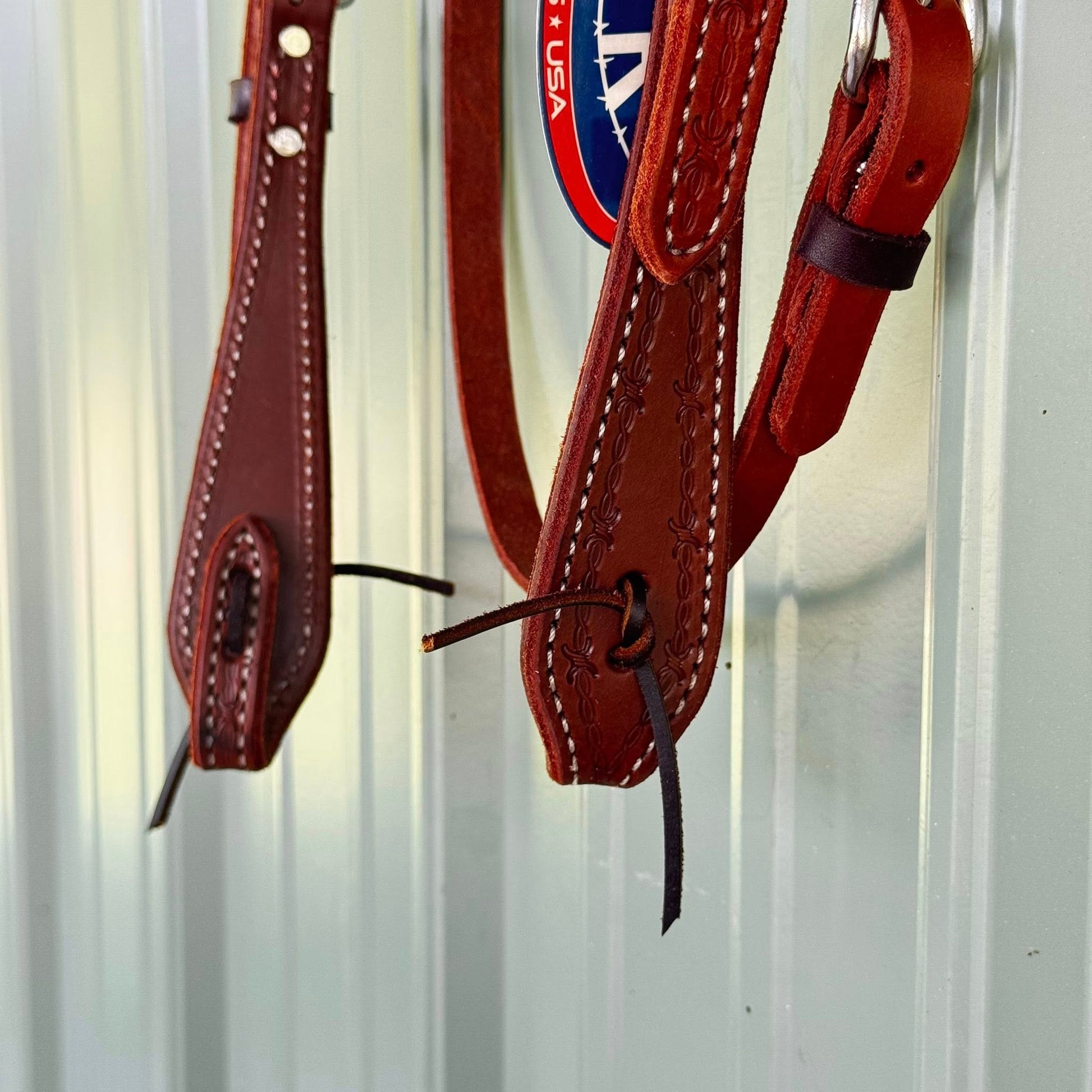 close up tooling on western headstall