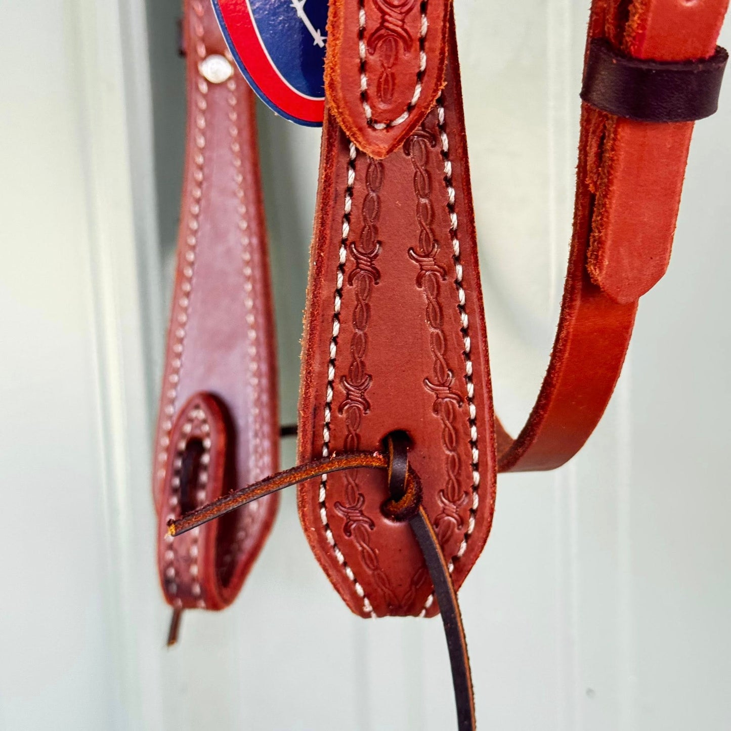 close up of hand tooling on leather